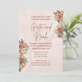 Brown Green Watercolor Floral Wedding Invitation Kaart (Staand voorkant)