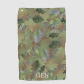 Brown Grey Leaves Custom Monogram or Name Camo Golfhanddoek (Voorkant)