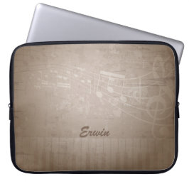 Brown Grunge Music Background en Custom Monogram Laptop Sleeve