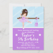 Brown Hair Ballerina in Paarse Tutu Birthday Invit Kaart (Voorkant)