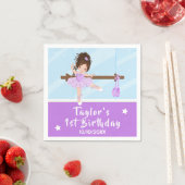 Brown Hair Ballerina Paars Tutu Birthday Napkins Servet (Insitu)