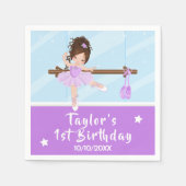 Brown Hair Ballerina Paars Tutu Birthday Napkins Servet (Voorkant)