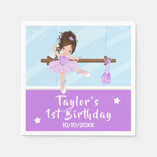 Brown Hair Ballerina Paars Tutu Birthday Napkins Servet (Voorkant)