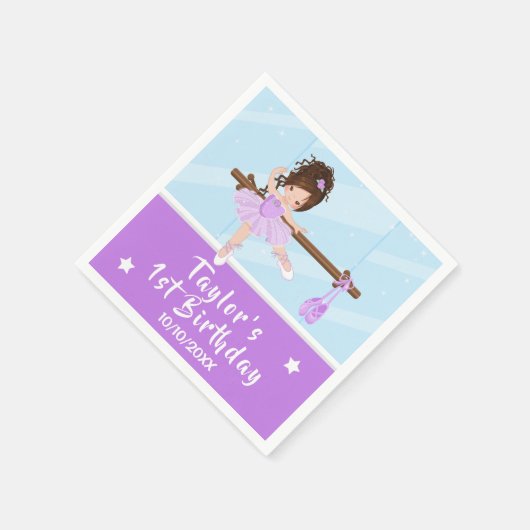Brown Hair Ballerina Paars Tutu Birthday Napkins Servet (Hoek)