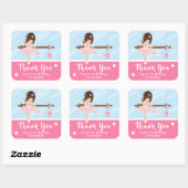 Brown Hair Ballerina Pink Birthday Dank je Squar Vierkante Sticker (Vel)