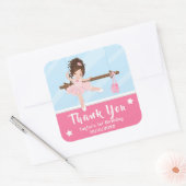 Brown Hair Ballerina Pink Birthday Dank je Squar Vierkante Sticker (Envelop)