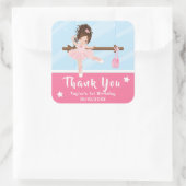 Brown Hair Ballerina Pink Birthday Dank je Squar Vierkante Sticker (Tas)
