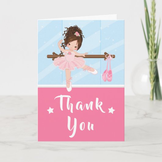 Brown Hair Ballerina Pink Birthday Hartelijk dank Bedankkaart (Voorkant)