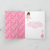 Brown Hair Ballerina Pink Birthday Hartelijk dank Bedankkaart (Binnen)