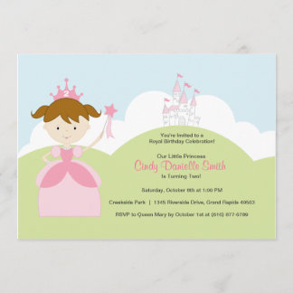 Brown Hair Birthday Princess in roze met Castle Kaart