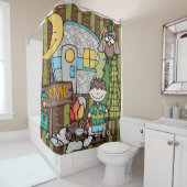 Brown Hair Boy Outdoor Camping Vist Vacking Douchegordijn (In situ)