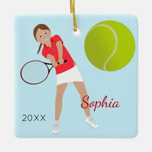 Brown Hair Braid Tennis Player Keepslag Keramisch Ornament (Voorkant)