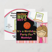 Brown Hair Girl Basketball Birthday Invite Kaart (Voorkant / Achterkant)