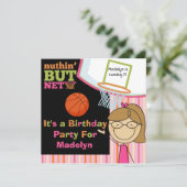 Brown Hair Girl Basketball Birthday Invite Kaart (Staand voorkant)
