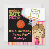 Brown Hair Girl Basketball Birthday Invite Kaart (Voorkant)