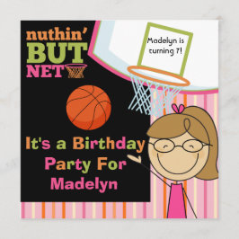 Brown Hair Girl Basketball Birthday Invite Kaart