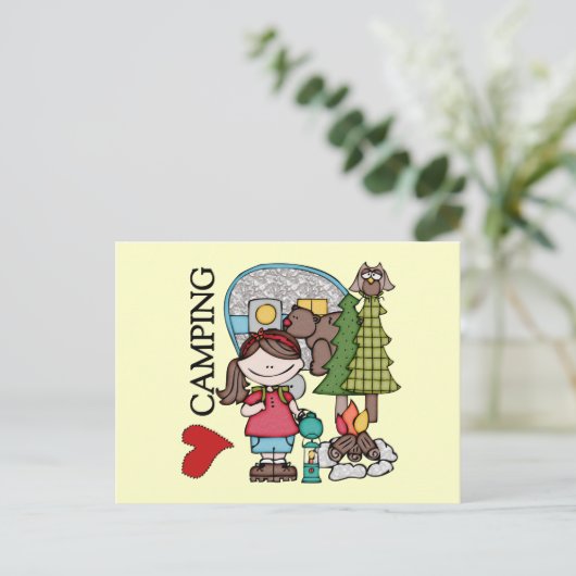 Brown Hair Girl I Love Camping Briefkaart (Staand voorkant)