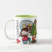 Brown Hair Girl I Love Camping Tweekleurige Koffiemok (Links)