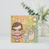 Brown Hair Girl Summer Lemonade Birthday Invite Kaart (Staand voorkant)