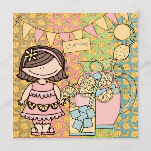 Brown Hair Girl Summer Lemonade Birthday Invite Kaart
