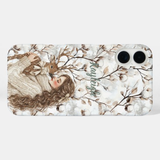 Brown Hair Girl with Deer   Case-Mate iPhone Case (Achterkant (horizontaal))