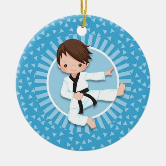 Brown Hair Karate Boy Judo Martial Arts Keramisch Ornament (Voorkant)