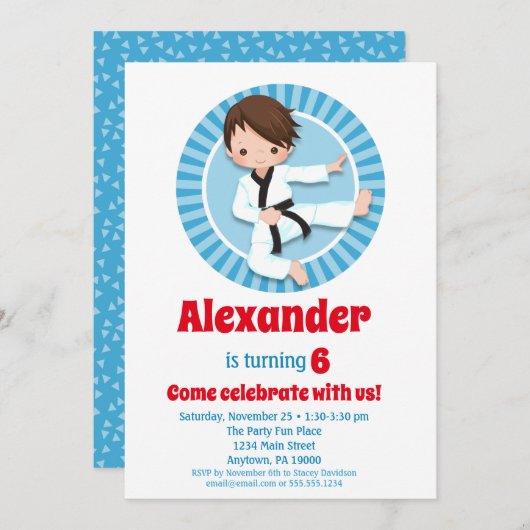 Brown Hair Karate Judo Boys Birthday Kaart (Voorkant / Achterkant)