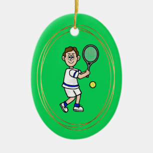 Brown Hair Male Tennis Player kerstversiering Keramisch Ornament