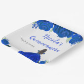 Brown Hair Princess Blue Floral Quinceanera Papieren Bordje (Gebogen)