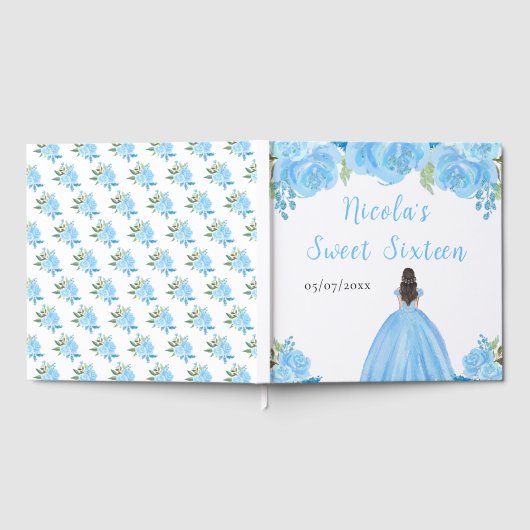 Brown Hair Princess Blue Sweet Sixteen Guest Book Gastenboek (Volledig)