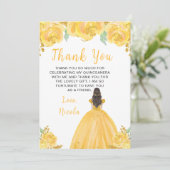 Brown Hair Princess Gold Floral Quinceanera Bedankkaart (Staand voorkant)