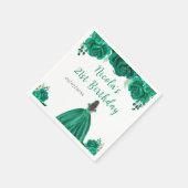 Brown Hair Princess Green Floral Birthday Party Servet (Hoek)