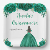 Brown Hair Princess Green Floral Quinceanera Papieren Bordje (Voorkant)