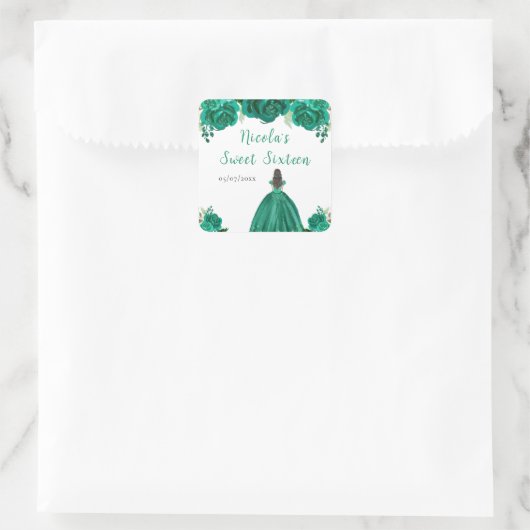 Brown Hair Princess Green Floral Sweet Sixteen  Vierkante Sticker (Tas)