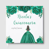 Brown Hair Princess Green Quinceanera Guest Book Gastenboek (Voorkant)