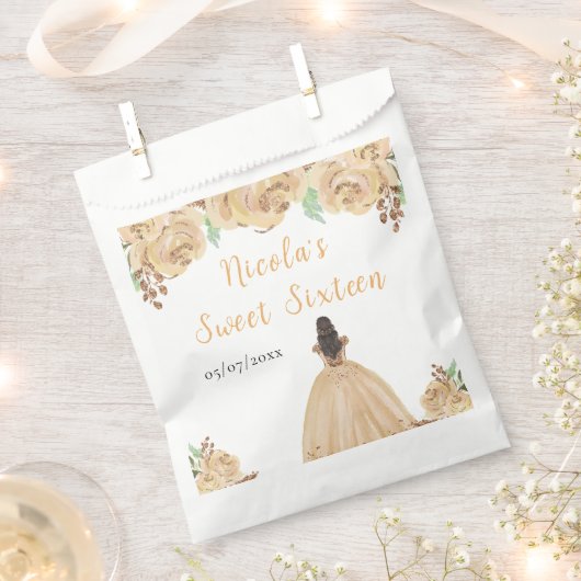 Brown Hair Princess Peach Floral Sweet Sixteen  Bedankzakje (Geknipt)