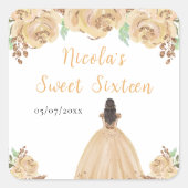 Brown Hair Princess Peach Floral Sweet Sixteen  Vierkante Sticker (Voorkant)