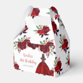 Brown Hair Princess Red Floral Birthday Bedankdoosjes (Achterkant)