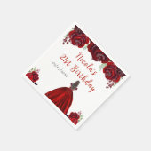 Brown Hair Princess Red Floral Birthday Servet (Hoek)