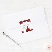 Brown Hair Princess Red Floral Birthday Vierkante Sticker (Envelop)