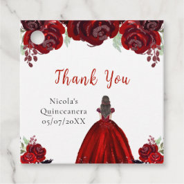 Brown Hair Princess Red Floral Quinceanera Bedankjes Labels