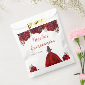 Brown Hair Princess Red Floral Quinceanera Bedankzakje (Gezegeld)