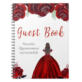 Brown Hair Princess Red Quinceanera Guest Book Notitieboek