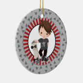 Brown Hair Skateboard Boy - Gray Red Keramisch Ornament (Rechts)