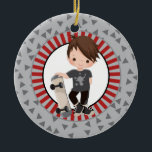 Brown Hair Skateboard Boy - Gray Red Keramisch Ornament<br><div class="desc">This design features a cute brunette hair boy with his skateboard. On cool gray and red background.</div>