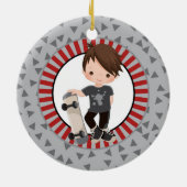 Brown Hair Skateboard Boy - Gray Red Keramisch Ornament (Achterkant)