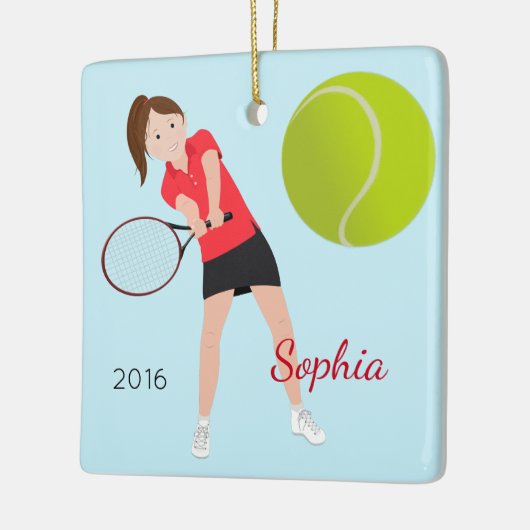 Brown Hair Tennis Player Keepomwille Keramisch Ornament (Links)