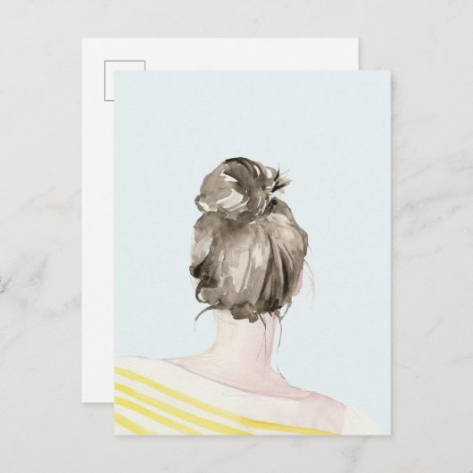 Brown Hair Top Knot Bun Briefkaart (Voorkant / Achterkant)