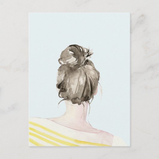 Brown Hair Top Knot Bun Briefkaart (Voorkant)