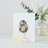 Brown Hair Top Knot Bun Briefkaart (Staand voorkant)